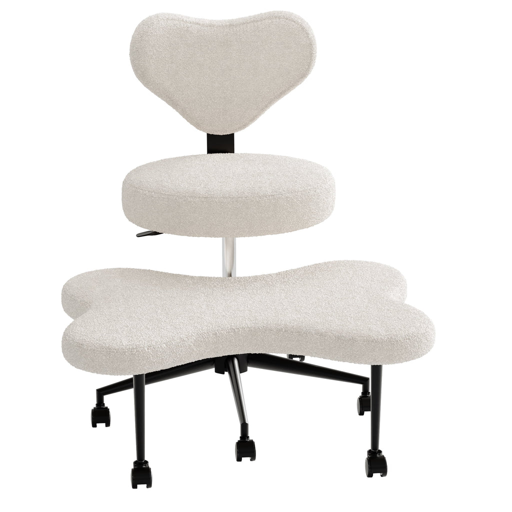 Chaise ergonomique pivotante pour position en tailleur Pinmoco, hauteur réglable et tissu bouclette, chaise de méditation et pour TDAH avec soutien dorsal, pour la maison et le bureau, blanc cassé
