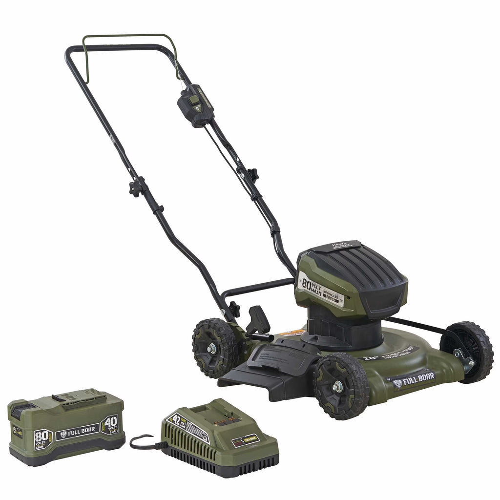 Tondeuse à gazon autotractée sans fil FULL BOAR 80V sans balais de 20 po, batterie 2,5 Ah et 1 chargeur inclus