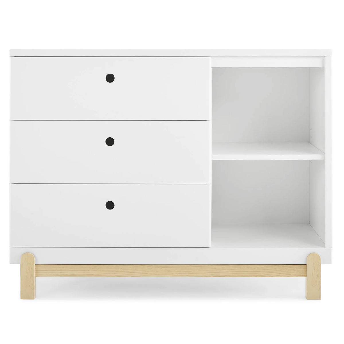 Commode Delta Children Poppy à 3 tiroirs avec casiers et tiroirs emboîtables, Blanc Bianca/Naturel