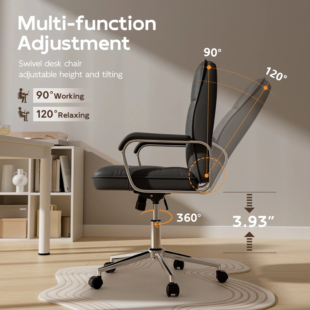 Chaise de bureau Solfway blanche, fauteuil de bureau pivotant en cuir avec roulettes et accoudoirs rembourrés, fauteuil de direction pour adultes