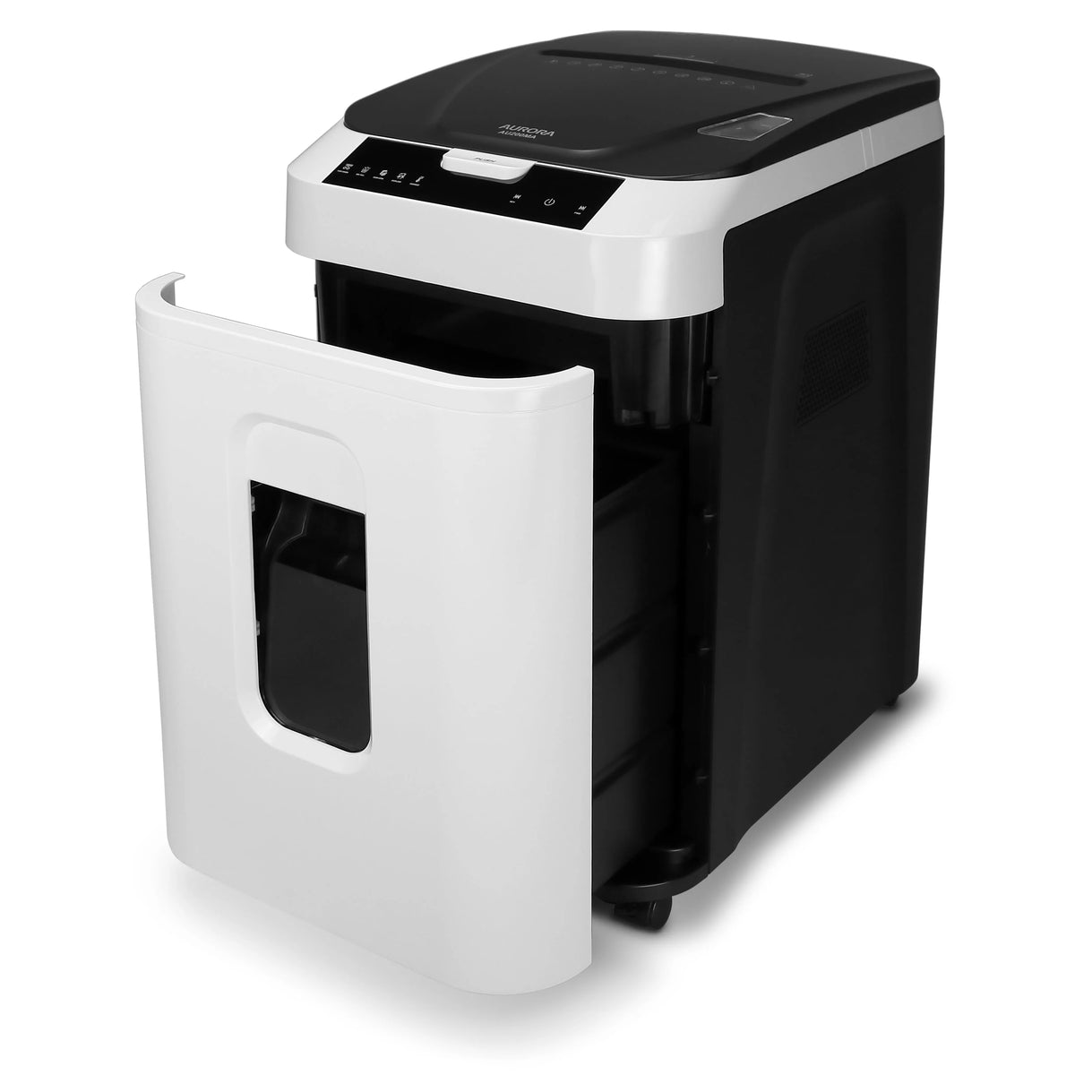 Destructeur de documents à micro-coupe Aurora GB de qualité professionnelle, à alimentation automatique, d’une capacité de 200 feuilles, avec bac de récupération coulissant