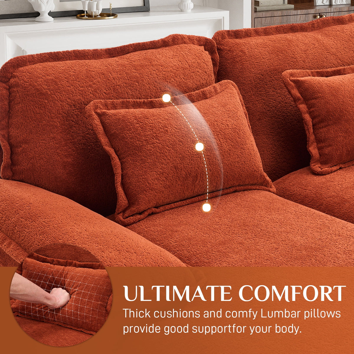 Canapé modulable en U Wiilayok Cloud Couch, méridienne double extra profonde de 124 cm en chenille duveteuse, console centrale avec ports USB-C et A doubles, gris tempête