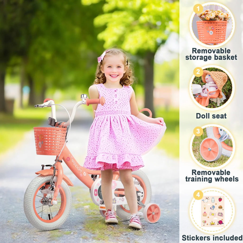 Vélo pour filles Glerc Maggie de 12 pouces pour enfants de 2 à 4 ans, Pêche