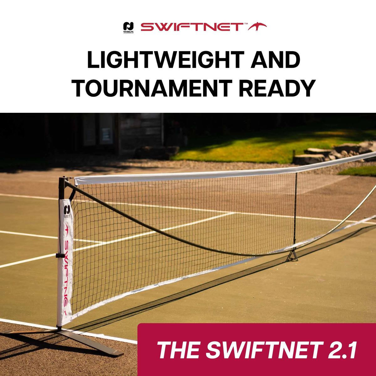 Système de filet portable pour pickleball SwiftNet 2.1| Fibre de carbone légère à haute tension + Matériau du cadre en alliage
