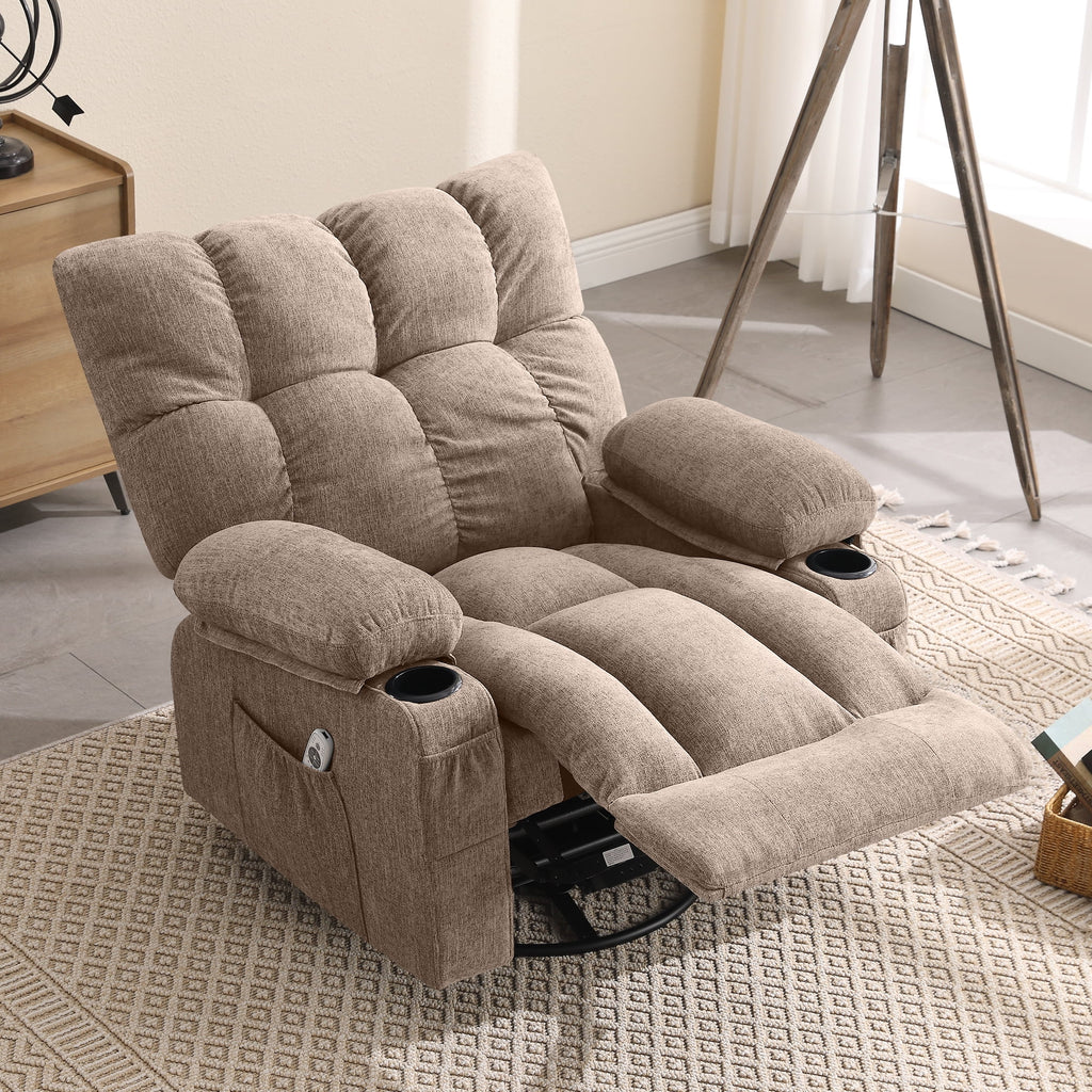 Fauteuil inclinable manuel JONPONY avec fonction de massage et de chauffage, mécanisme d’inclinaison robuste, fauteuil à bascule individuel pour personnes âgées avec porte-gobelets, pour chambre et salle de cinéma maison, gris