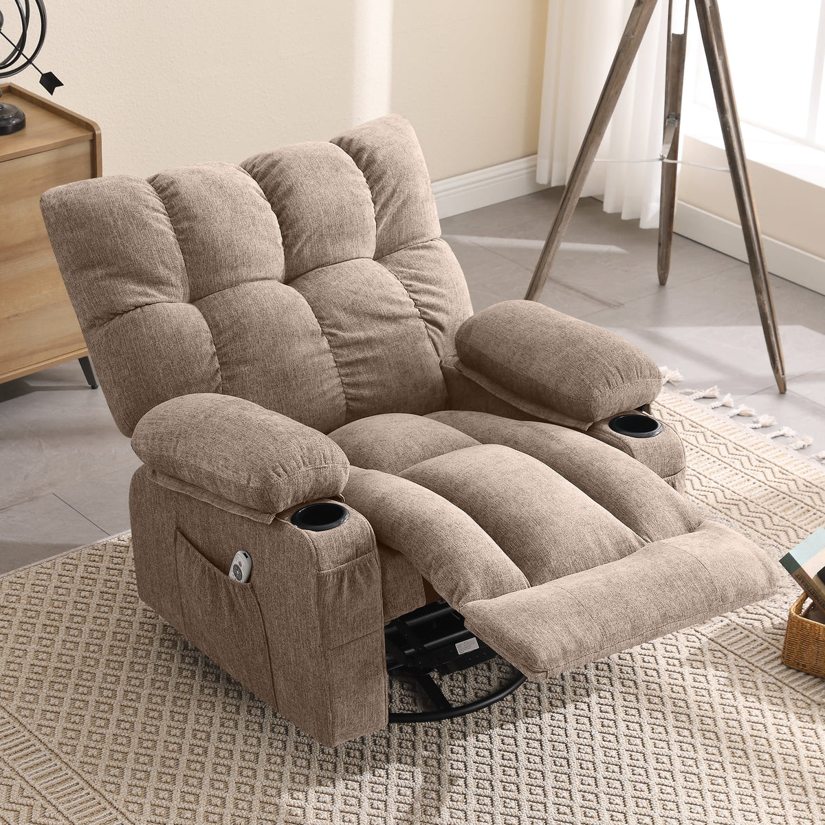 Fauteuil inclinable manuel JONPONY avec fonction de massage et de chauffage, mécanisme d’inclinaison robuste, fauteuil à bascule individuel pour personnes âgées avec porte-gobelets, pour chambre et salle de cinéma maison, gris