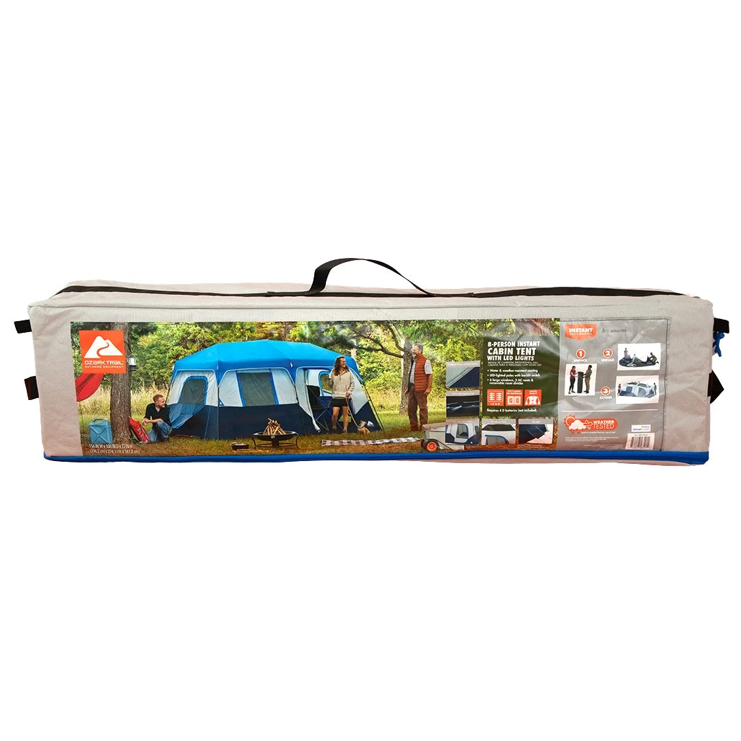 Tente cabane Ozark Trail 13' x 9' pour 8 personnes avec arceaux lumineux à LED, 32 lb