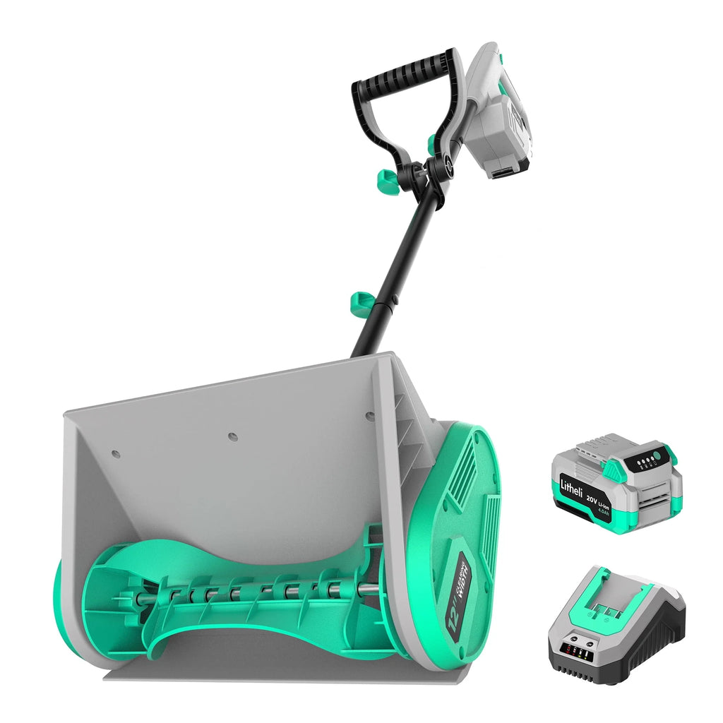 Pelle à neige sans fil Litheli, Souffleuse à neige 20V 12 pouces alimentée par batterie, Souffleuse à neige sur batterie avec poignée auxiliaire, avec batterie Li-ion 4.0Ah & Chargeur