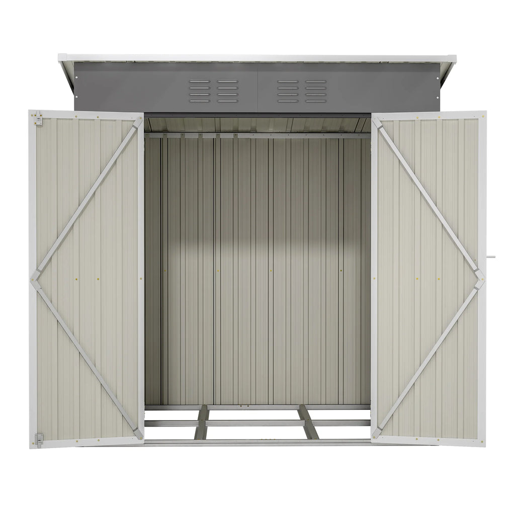 Abri de rangement extérieur de 6 x 4 pi avec cadre de plancher, abri de rangement extérieur avec porte verrouillable, abri pour outils de jardin toutes saisons avec grille d’aération pour maison, cour arrière, terrasse et pelouse, noir