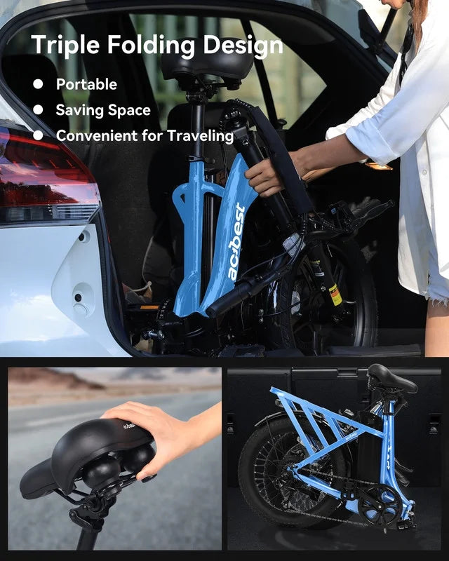 Vélo électrique Actbest pour adultes, Mars 20'' Pneu large Vélo pliant électrique avec moteur de pointe 1200W, 7 vitesses 28MPH, Batterie amovible 48V 499Wh, Potence de vélo réglable, Vélo électrique pliable UL2849 (Noir)