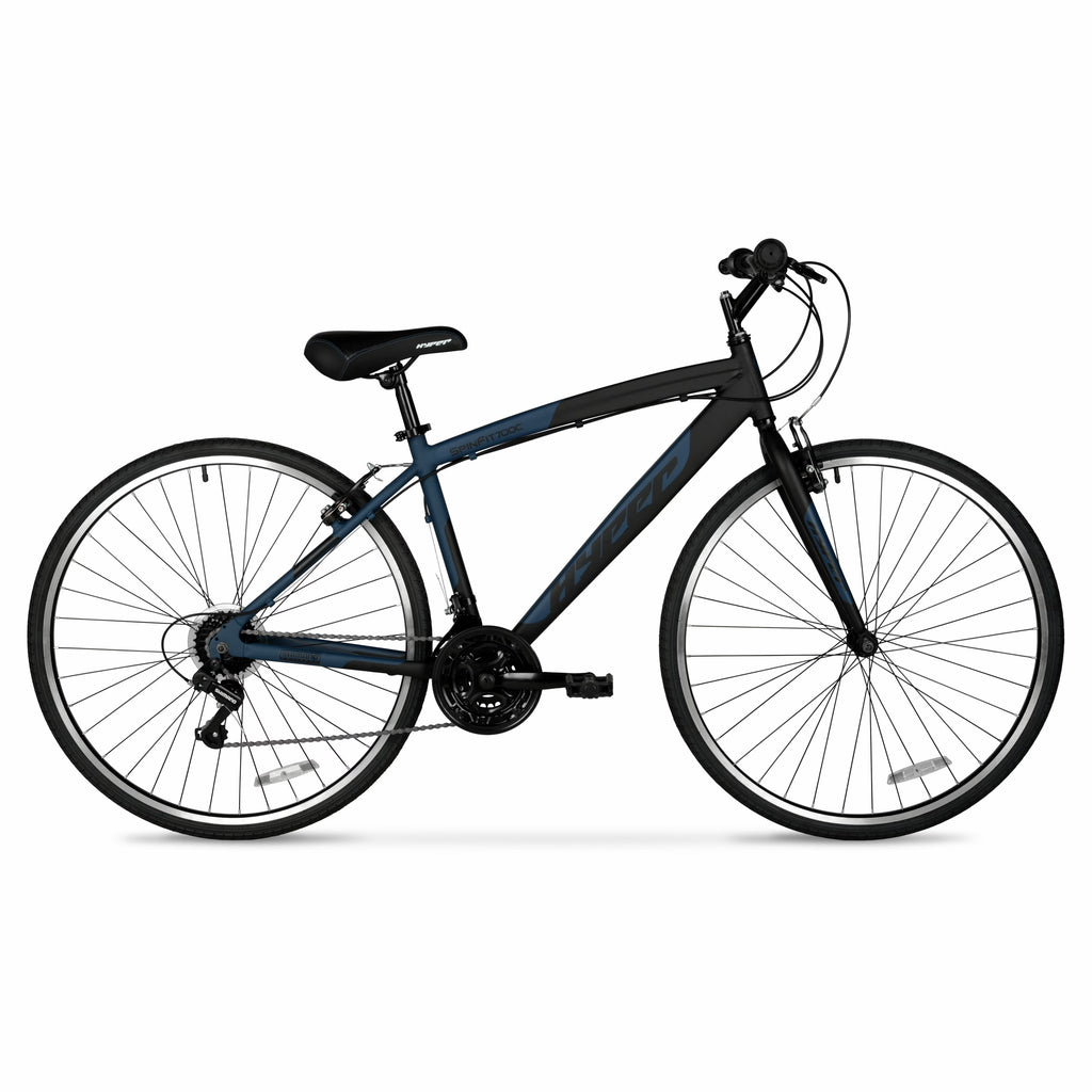 Vélo hybride Hyper Brand Bicycle 700c Spin Fit pour homme, noir et bleu, adulte