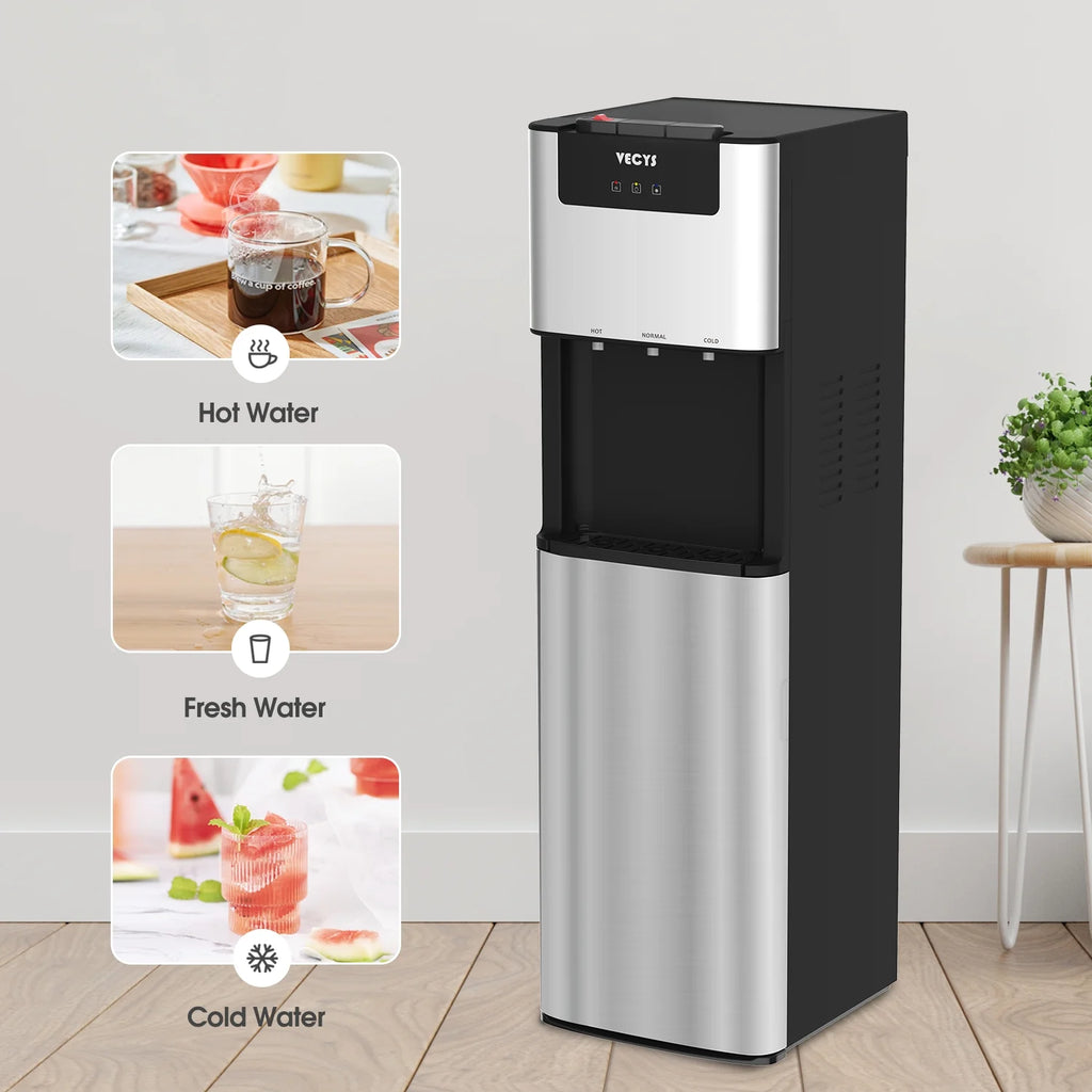 Distributeur d'eau VECYS à chargement par le bas, 3 x 5 gal, autonettoyant, avec verrouillage de sécurité enfant