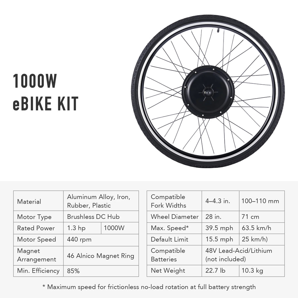 Kit de conversion de vélo électrique Viribus pour roue arrière 26, moteur-roue 1000 W, écran LCD, kit DIY pour vélo électrique