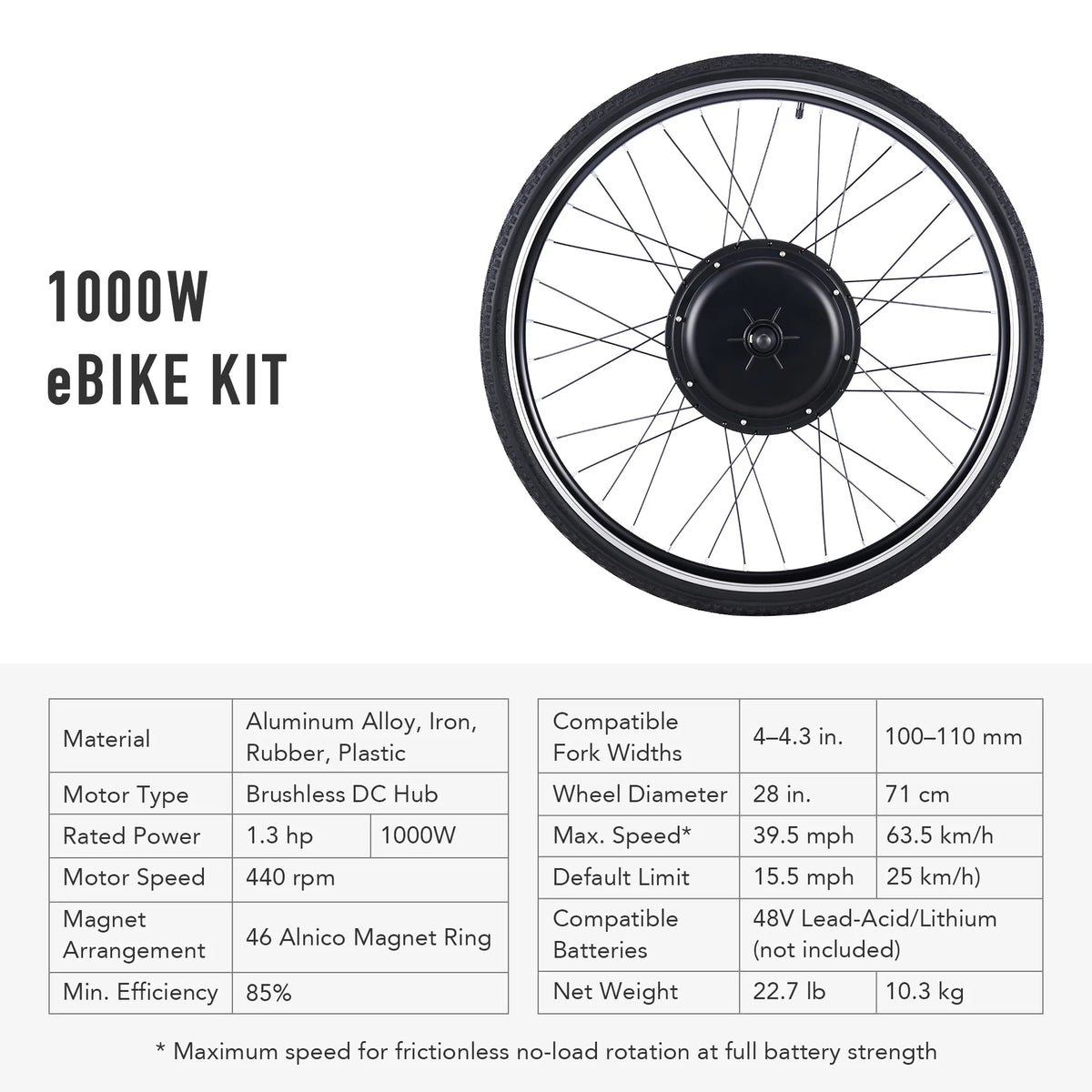 Kit de conversion de vélo électrique Viribus pour roue arrière 26, moteur-roue 1000 W, écran LCD, kit DIY pour vélo électrique
