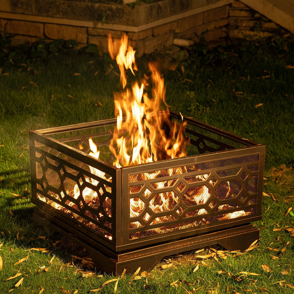 MistMo 26 Brasero carré en bois pour terrasse et jardin extérieur