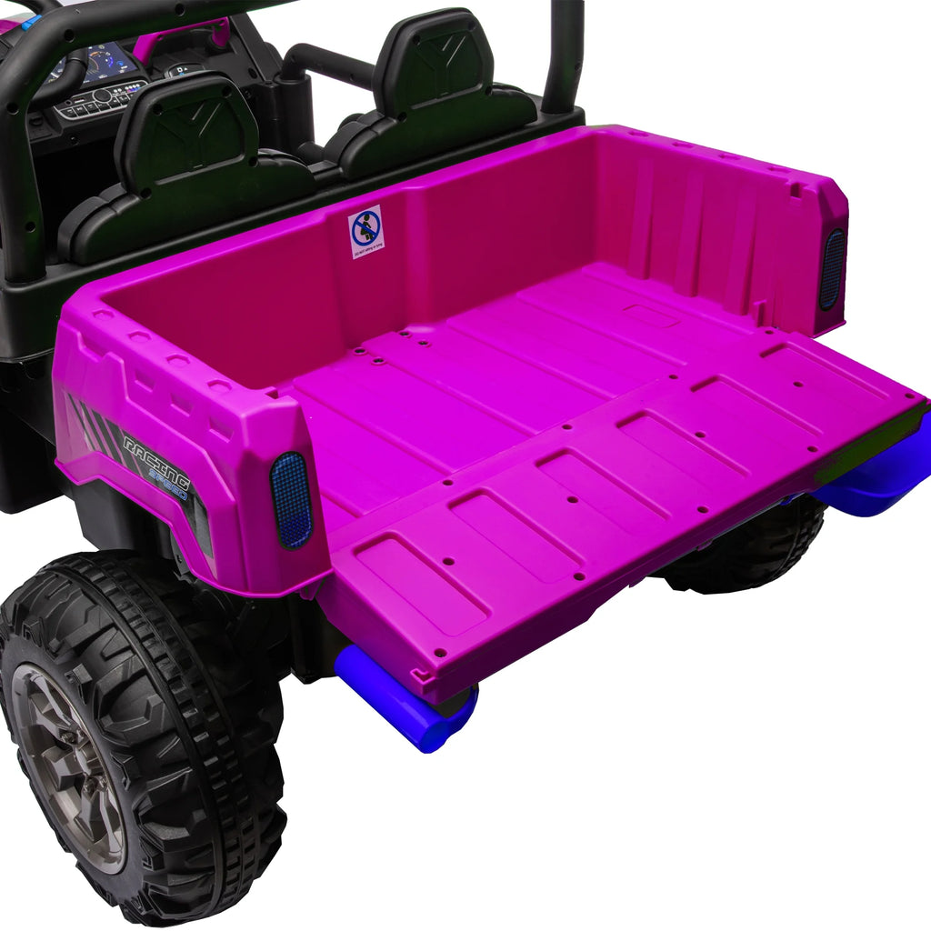 Xuanlur Voiture électrique pour enfants 24V 2 places, UTV avec moteur 2x200W, Jouet électrique 24 volts avec benne/pelle, Voiture électrique pour enfants avec pneus résistants, lumière LED, musique, télécommande, noire