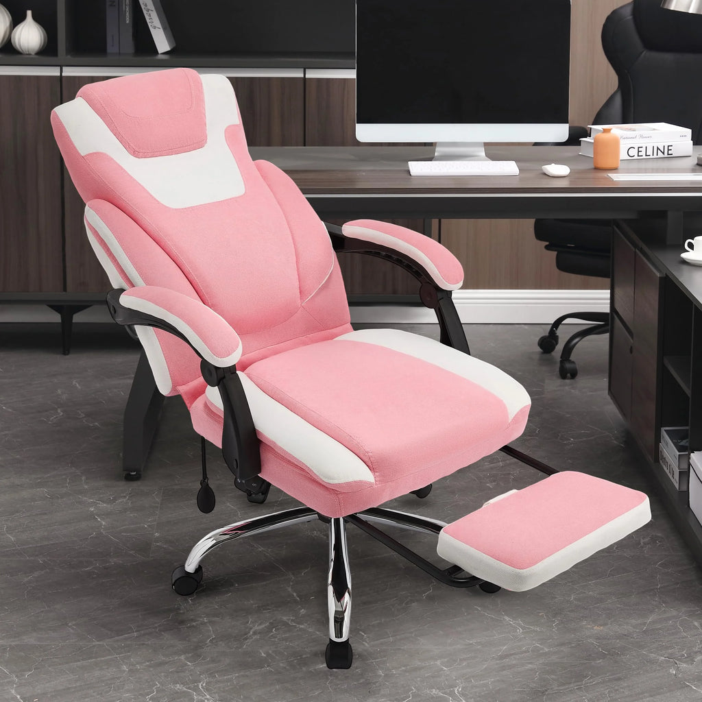 JONPONY Fauteuil de bureau Grande Taille 400lbs, Fauteuils de bureau de direction inclinables avec repose-pieds, Fauteuil de bureau à domicile à dossier haut Accoudoirs épais, Support lombaire ergonomique réglable, RoseBlanc