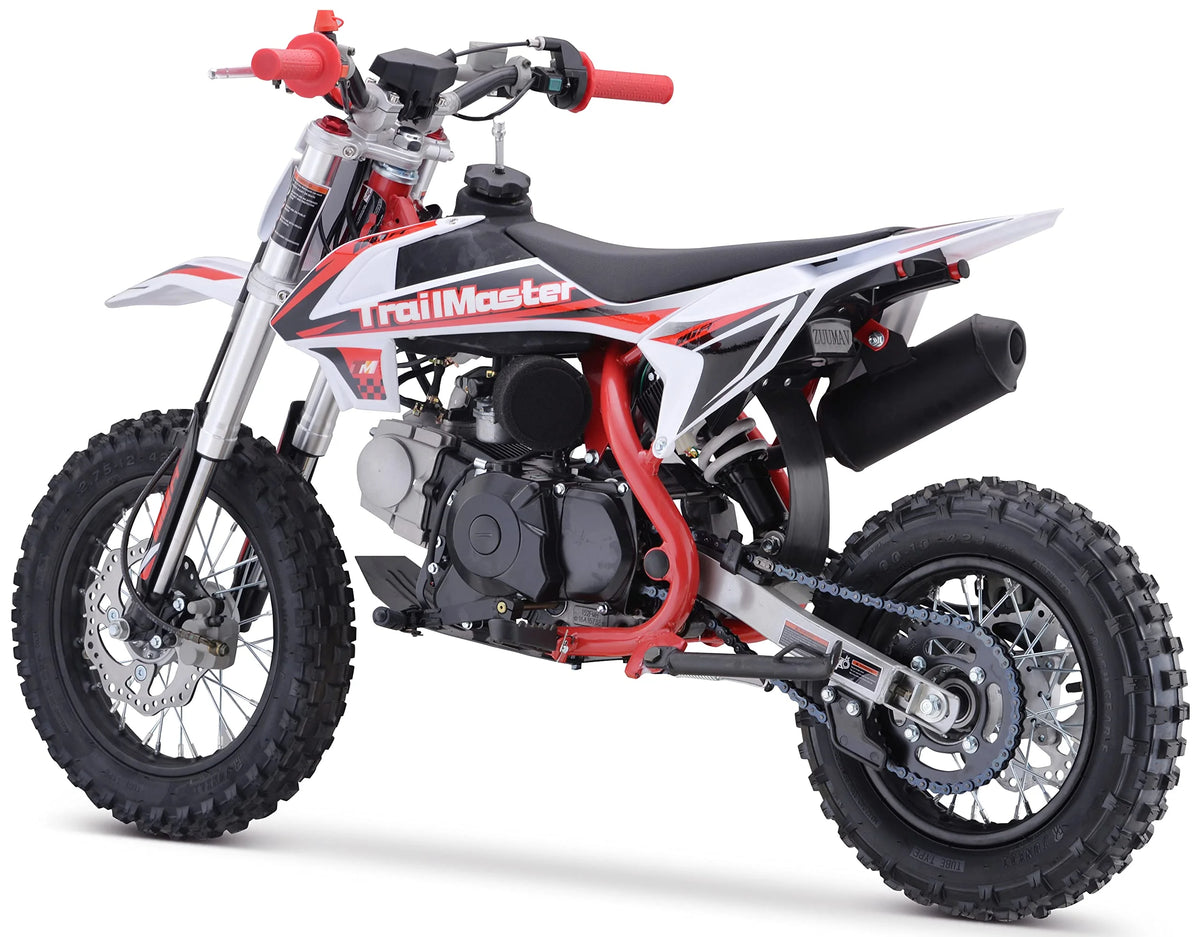 Moto tout-terrain Trailmaster TM15 110 cc semi-automatique à 4 vitesses, hauteur de selle de 24,21 pouces, freins à disque, cadre à double triangulation (rouge)