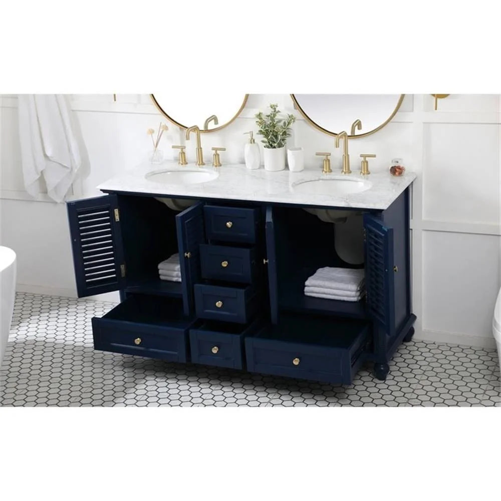 Meuble-lavabo double élégant de 60 pouces pour salle de bain, blanc antique