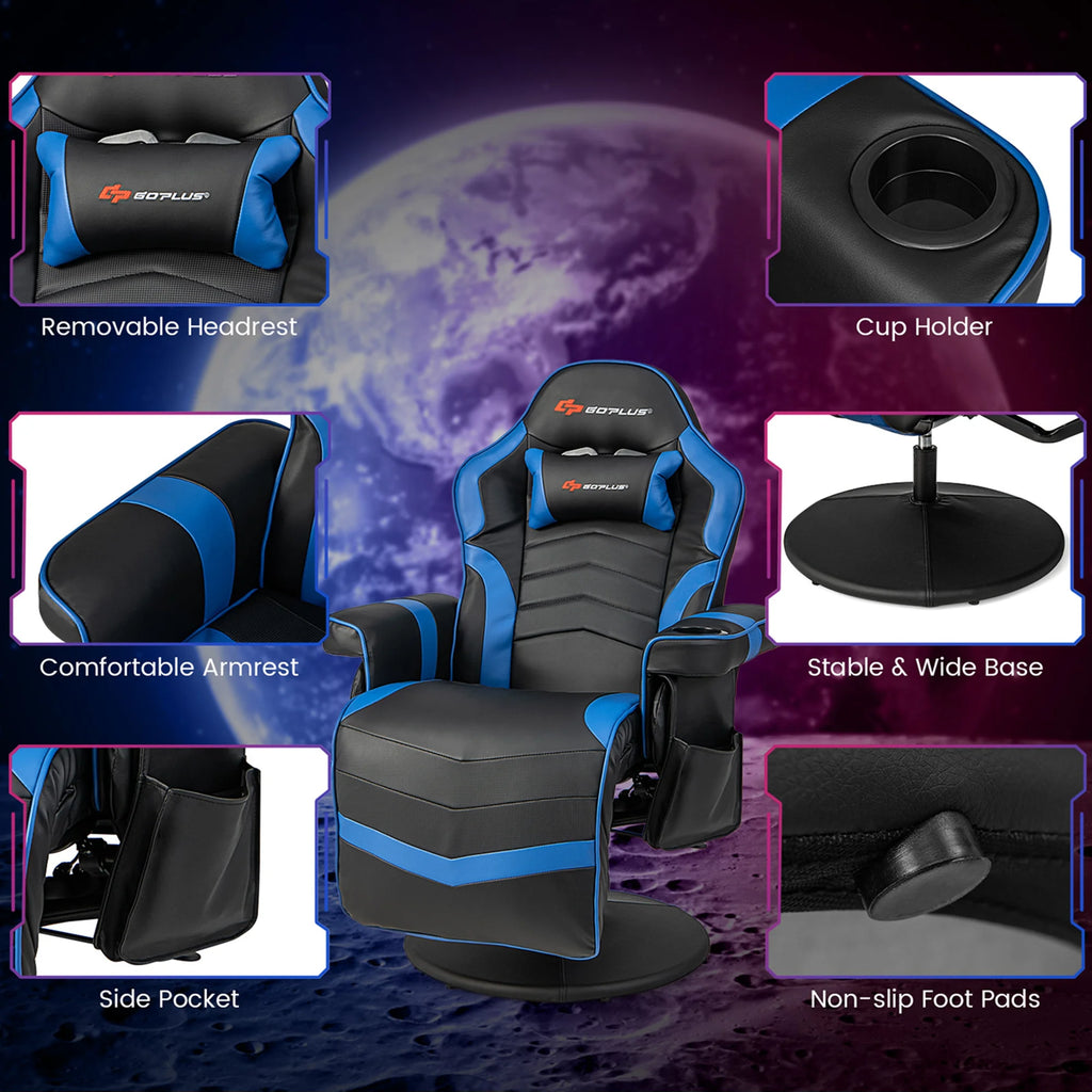 Fauteuil gaming inclinable Goplus avec massage, réglable en hauteur, pivotant, style racing, avec porte-gobelet, rouge