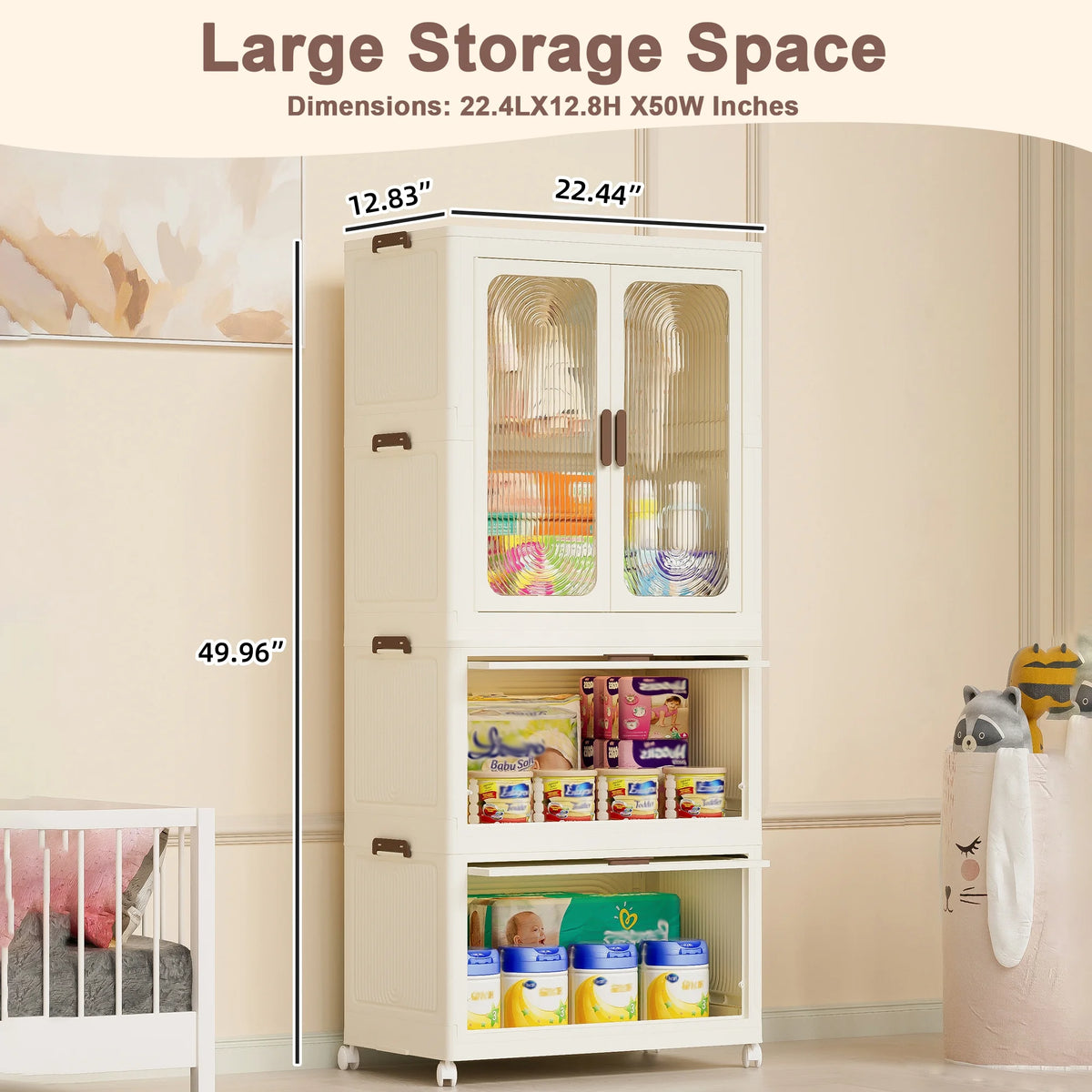 Penderie portable pour enfants Montary avec portes magnétiques et tringle – Meuble de rangement en plastique à 4 casiers pour chambre d'enfant