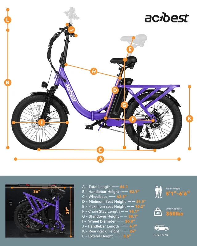Vélo électrique Actbest pour adultes, Mars 20'' Pneu large Vélo pliant électrique avec moteur de pointe 1200W, 7 vitesses 28MPH, Batterie amovible 48V 499Wh, Potence de vélo réglable, Vélo électrique pliable UL2849 (Noir)