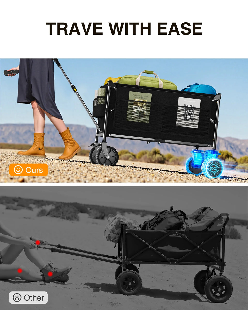 Chariot utilitaire électrique KEESTP, moteur de 300 W, chariot pliable avec roues tout-terrain pour le camping, le jardinage et les courses