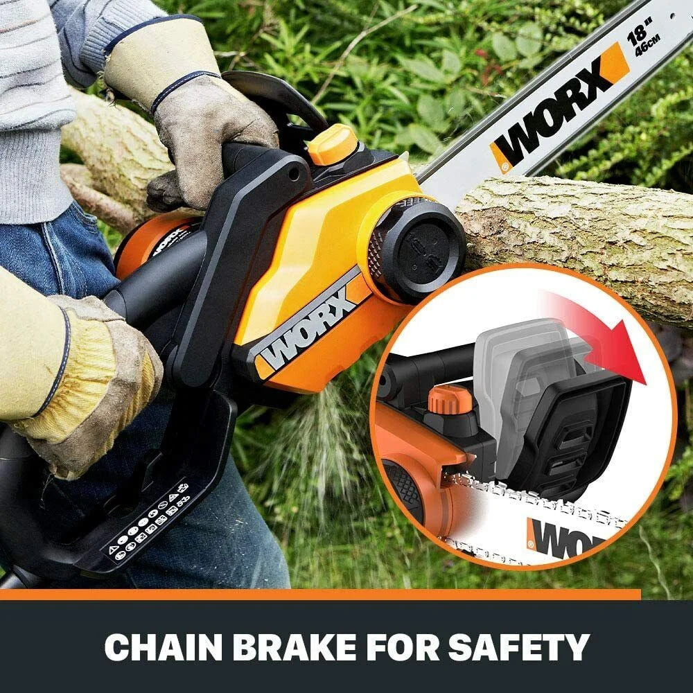Worx WG304.2 Tronçonneuse électrique 18 po 15 Amp avec tension automatique, frein de chaîne