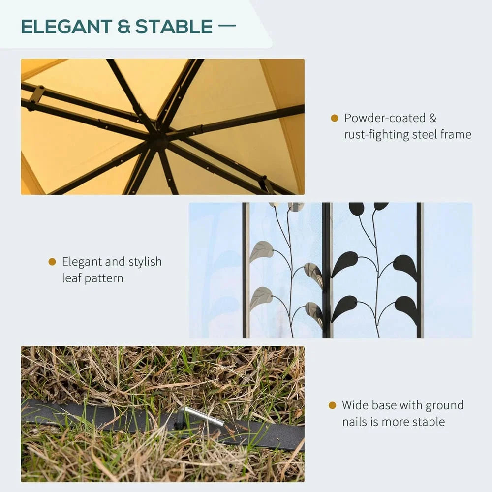 GVN Pergola de jardin pour terrasse, Auvent de pergola, Abri de jardin extérieur avec double toit de 10' x 10' et filet, Beige