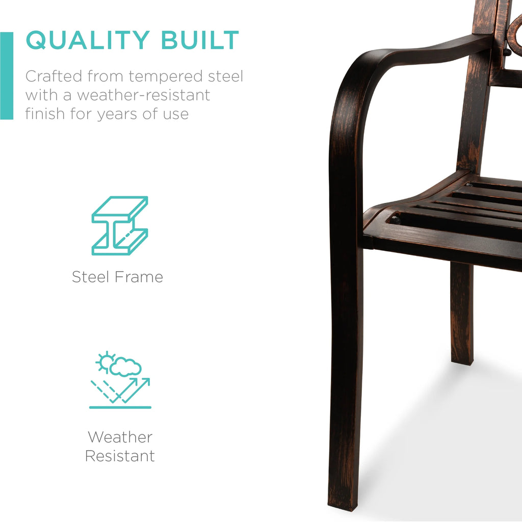 Best Choice Products Banc en Acier d'Extérieur Jardin Patio Porche Meuble avec Dossier à Motif Floral - Noir