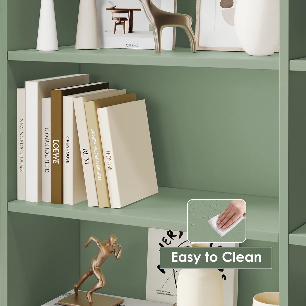 Bibliothèque haute Homfa 73 avec portes, 8 compartiments, 6 niveaux, double rangée, blanche, pour salon et bureau à domicile