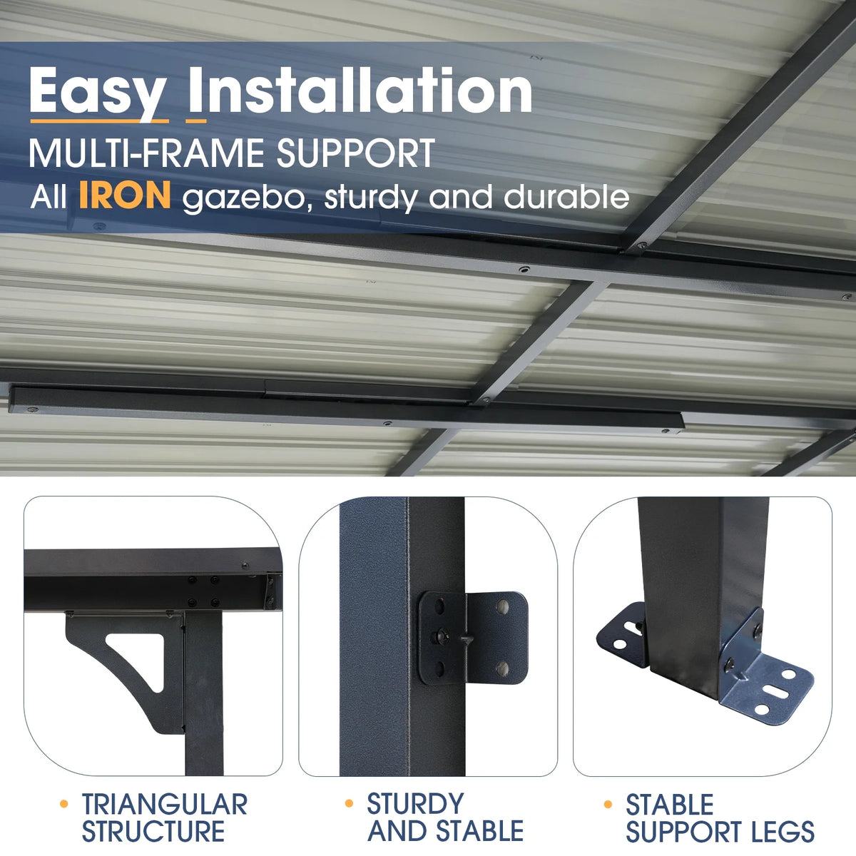 Tonnelle Pergola d'Extérieur 8' x 10', Tonnelles à Auvent Adossé, Pergola en Métal Robuste à Toit Rigide, pour Patio, Jardin, Terrasses, Bord de Piscine