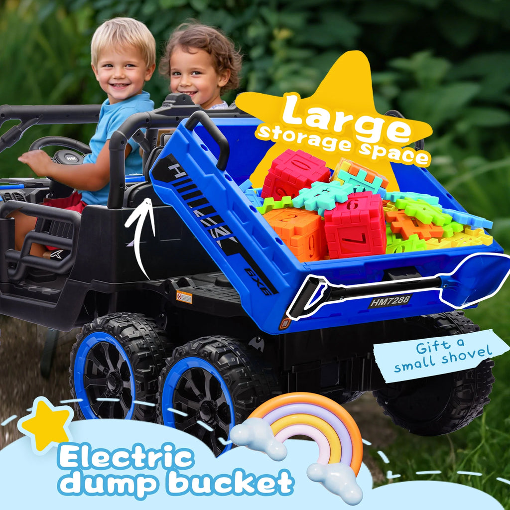 Xuanlur Voiture électrique pour enfants 24V 2 places, UTV avec moteur 2x200W, Jouet électrique 24 volts avec benne/pelle, Voiture électrique pour enfants avec pneus résistants, lumière LED, musique, télécommande, noire