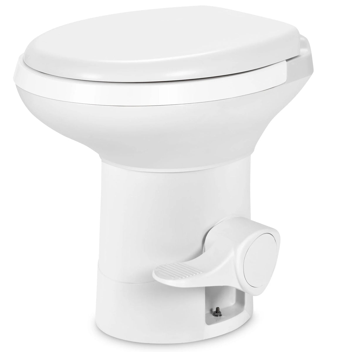 Toilettes portables Dextrus pour camping-car avec chasse à pédale, toilettes à chasse par gravité à profil haut pour les voyages en caravaning, le camping et la navigation, blanches