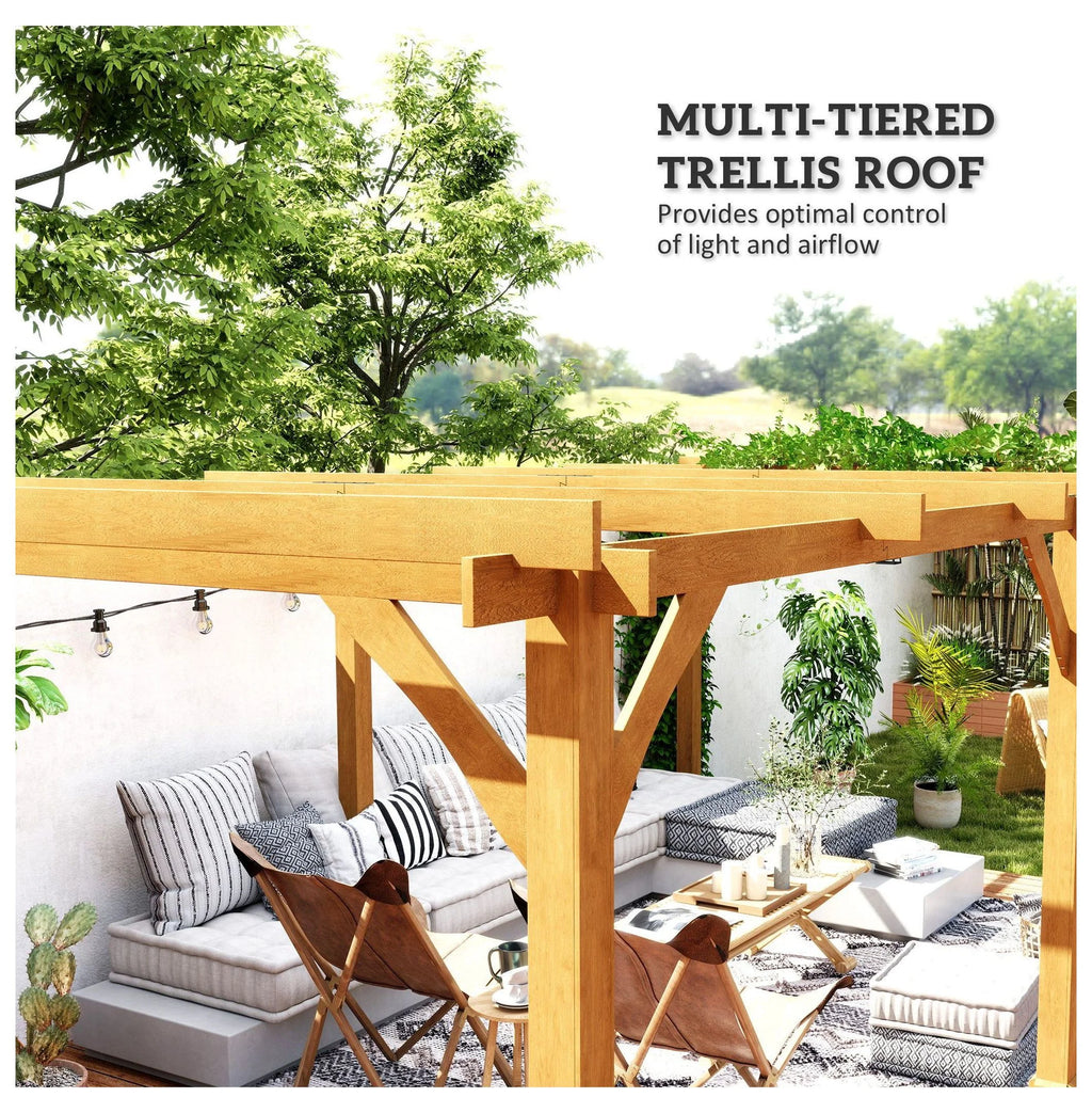 Pergola en bois 20x10 pieds, tonnelle de jardin pour vigne - Marron foncé