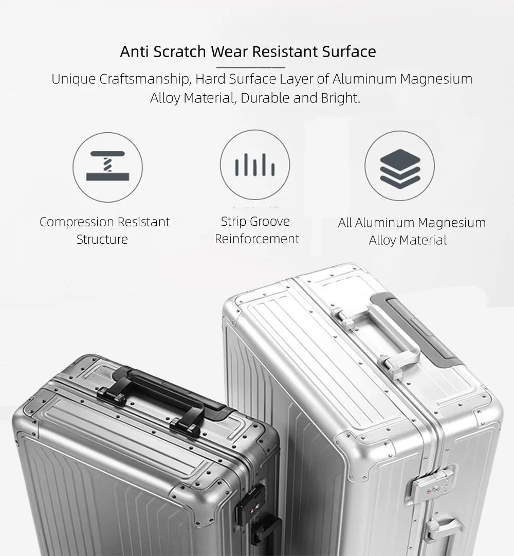 Valise cabine rigide entièrement en aluminium et magnésium avec roulettes, valise en soute rigide moderne sans fermeture éclair avec cadenas TSA, valise en métal approuvée par les compagnies aériennes, bagage roulant en métal