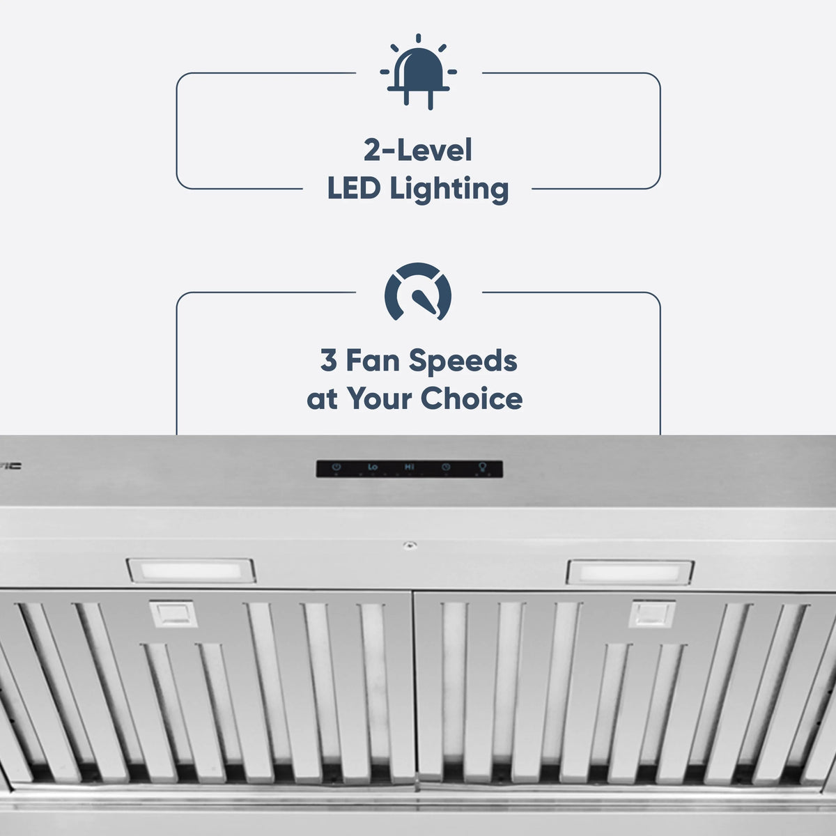 Hotte de cuisine gainable sous meuble Pacific Economy Pro 30 pouces - 850 CFM, puissante, 3 vitesses - Électrique en acier inoxydable - Ultra silencieuse, commande tactile en verre, éclairage LED 6 W PR6830AS