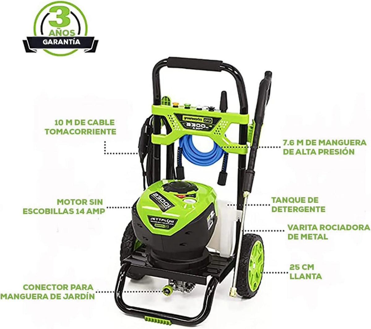 Nettoyeur haute pression électrique filaire Greenworks PRO 2300 PSI 2,3 GPM, certifié PWMA