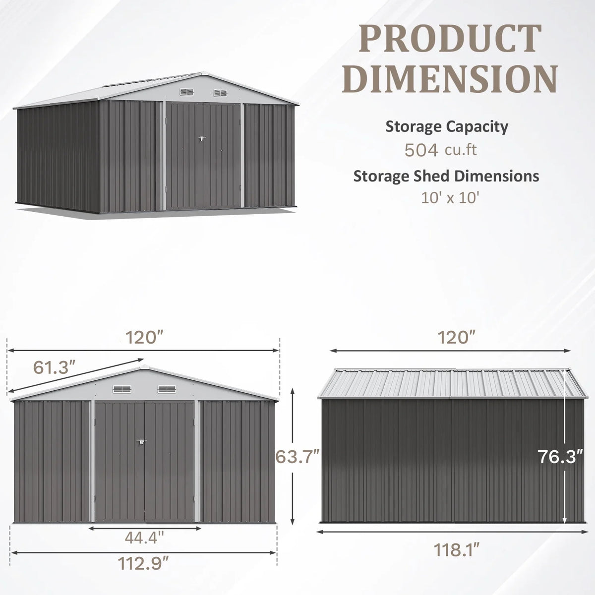 Abri de rangement en métal Devoko 10 x 8 pi, abri de jardin verrouillable en acier pour patio, cour arrière et outils de plein air, marron