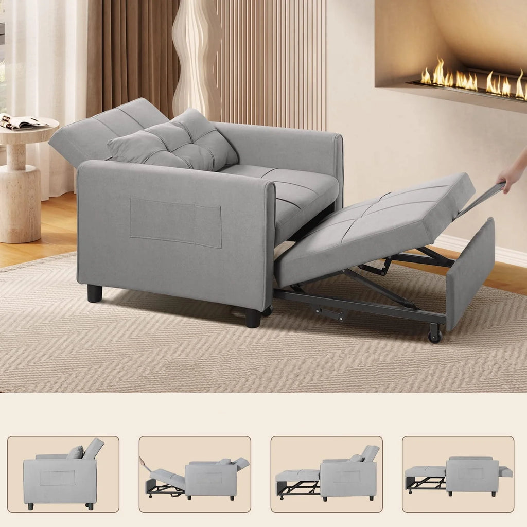 Fauteuil convertible Lofka, canapé-lit inclinable, lit une place pour salon/bureau/chambre, gris clair