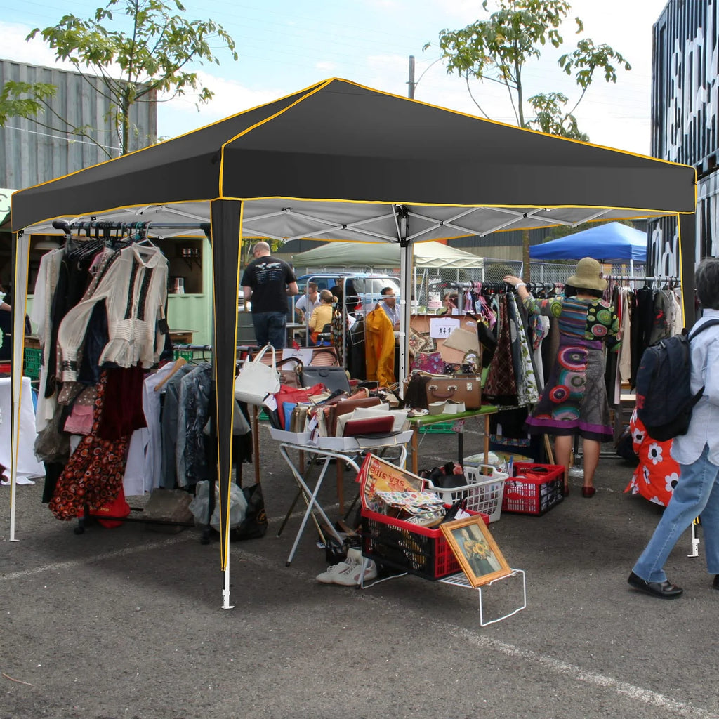 HOTEEL Chapiteau pop-up 10x10 avec murs latéraux, Tente imperméable pour fêtes et événements de mariage, Gazébo d'extérieur instantané avec sac de transport, piquets, cordes et sacs de sable, Noir