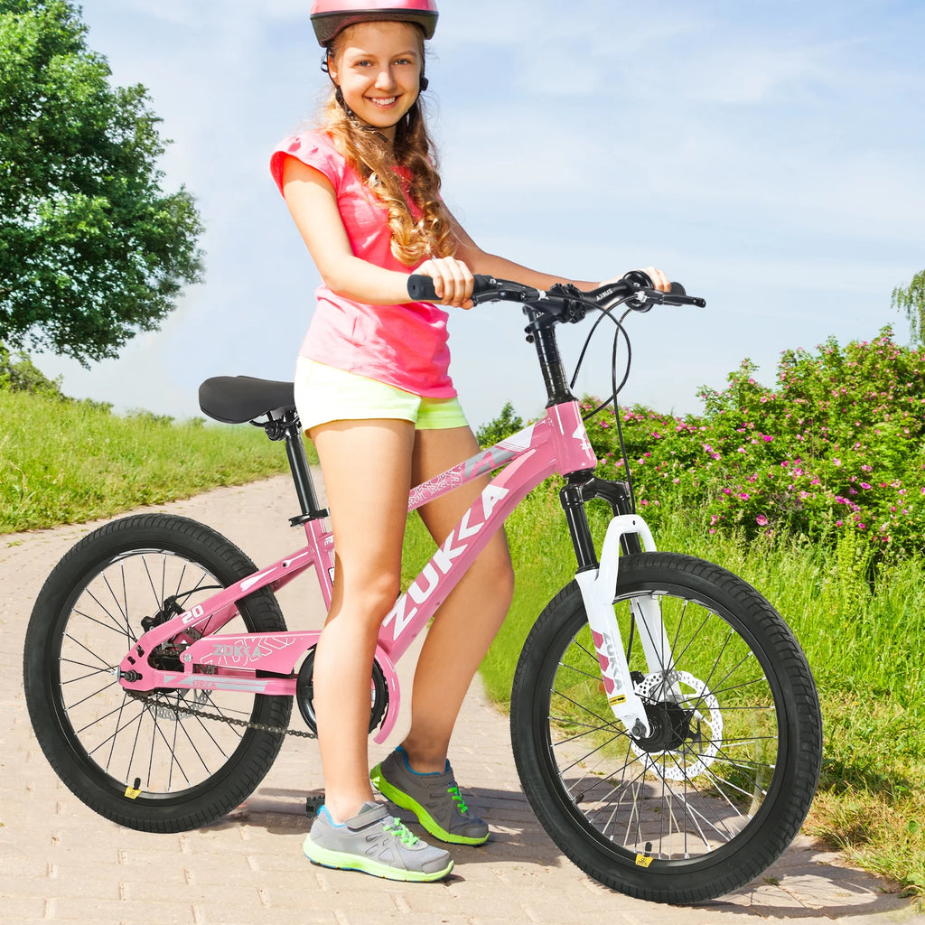 Vélo VTT pour enfant Zukka 20 pouces, cadre en acier, modèle hardtail, pour enfant de 7 à 10 ans, rose