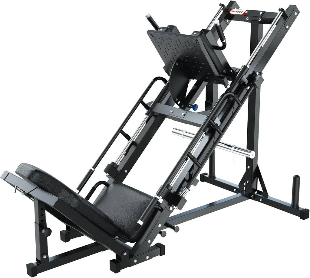 Machine à presse à jambes et hack squat RitFit, Presse à jambes professionnelle réglable pour salle de sport à domicile avec roulement linéaire, Machine hack squat spécialisée pour un entraînement complet du bas du corps avec rangement de poids, Rose