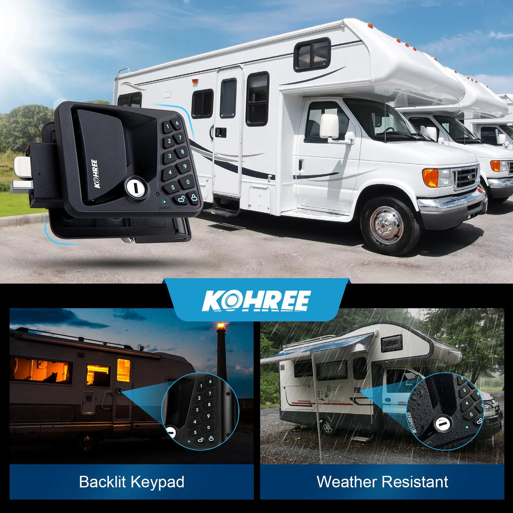 Kohree Serrure de porte de camping-car avec accès sans clé, Remplacement de serrures de porte de camping-car avec clavier et télécommande pour loquet de porte de caravane, camping-car et remorque de voyage
