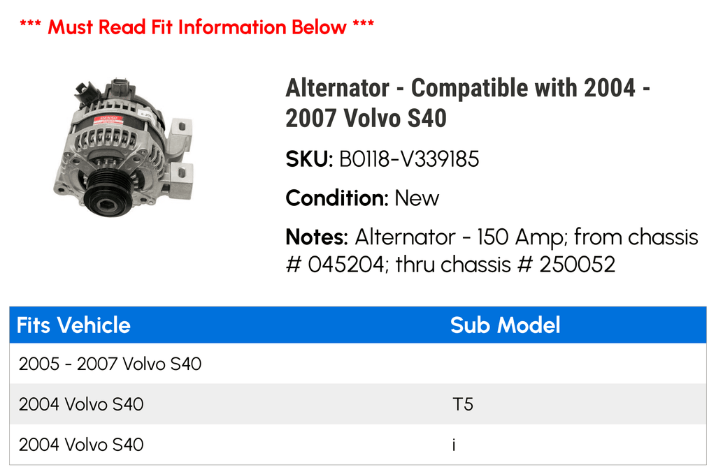 Alternateur - Compatible avec Volvo S40 2004 - 2007 2005 2006