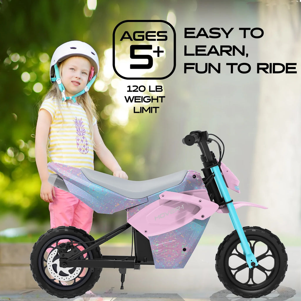 Hover-1 My First Dirt Bike for Kids - 300W Motor, 9MPH Max Speed, 9 Mile Range, 12 Off-Road Tires, 120LB Max Weight, Twist Grip Throttle & Rear Disc Brake Electric Dirt Bike for Kids Ages 5+ Years