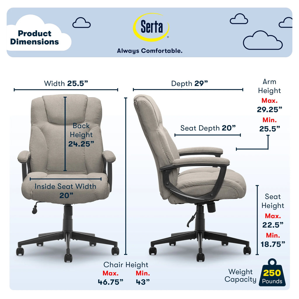 Chaise de bureau Serta Connor en microfibre gris clair