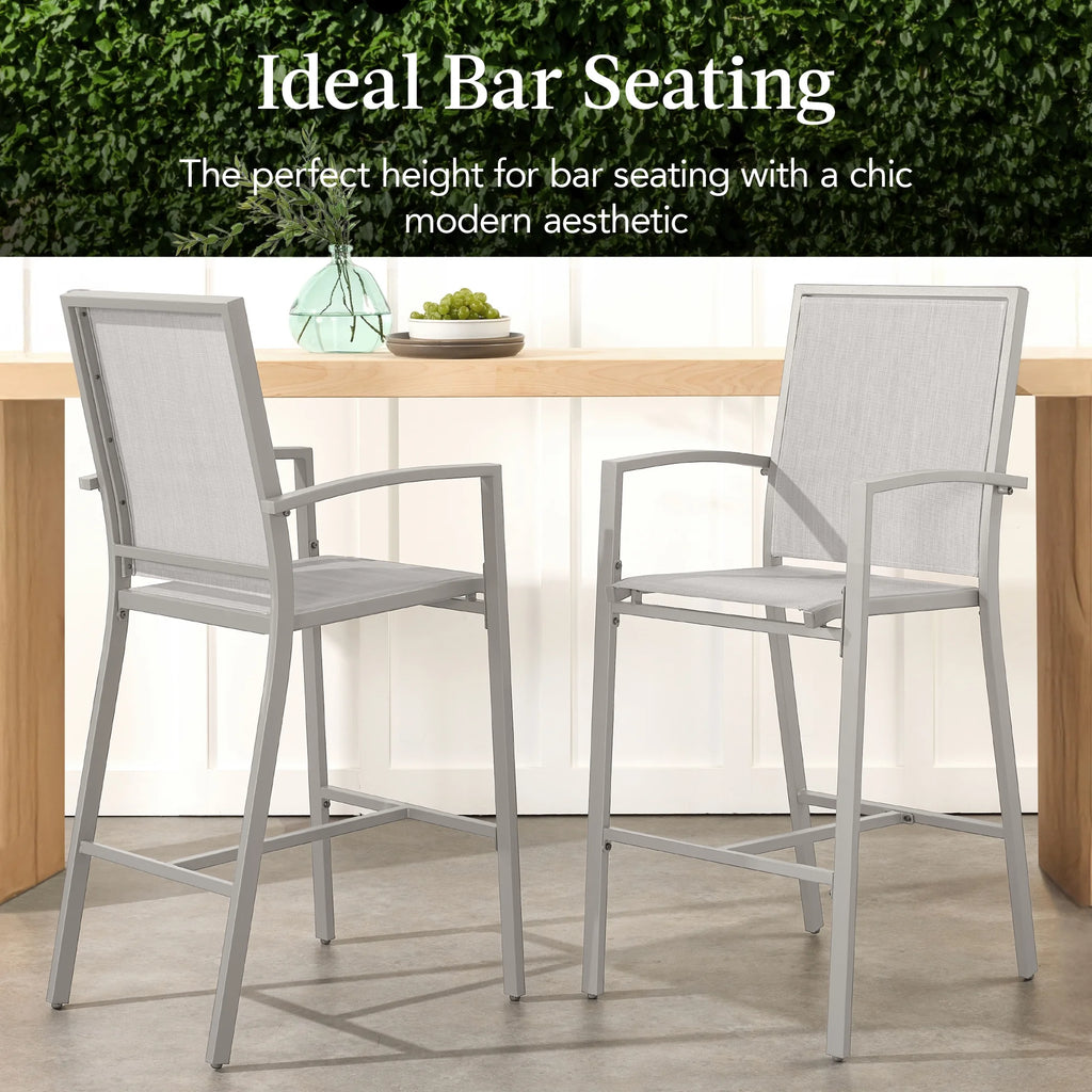 Best Choice Products Lot de 2 tabourets de bar d'extérieur, Chaises de patio hauteur bar avec maille toutes saisons - Noir/Noir