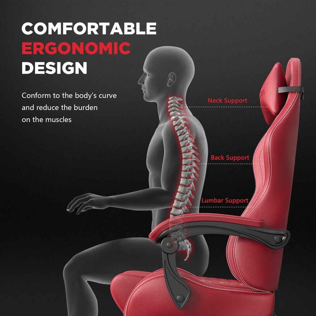 Fauteuil gaming Luxvie avec repose-pieds, fauteuil de bureau ergonomique pour ordinateur avec massage, soutien lombaire et appui-tête, dossier haut, style vintage, pour adultes et enfants, noir