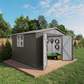 Abri de rangement extérieur 10 x 8 pi, grand abri de rangement en métal, porte verrouillable et grille d’aération, fenêtre transparente, abri pour outils de jardin, vélos, tondeuses à gazon, cours arrière, terrasses et pelouses – gris